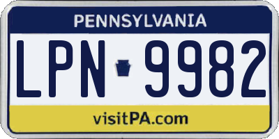 PA license plate LPN9982
