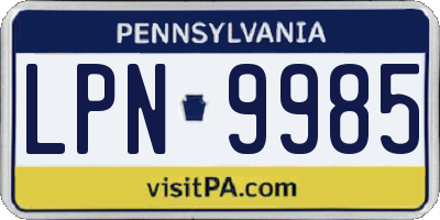 PA license plate LPN9985