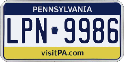 PA license plate LPN9986