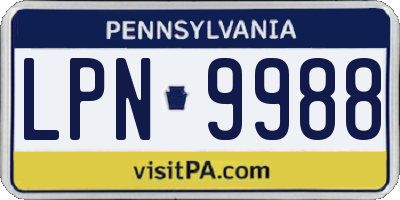 PA license plate LPN9988