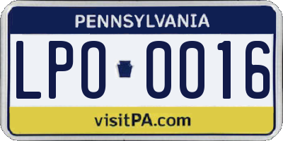 PA license plate LPO0016