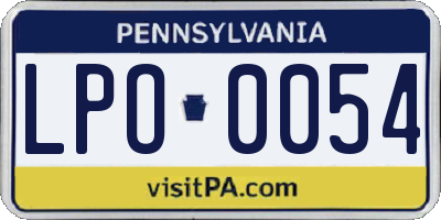 PA license plate LPO0054