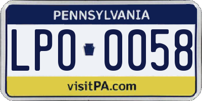 PA license plate LPO0058