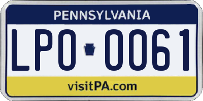 PA license plate LPO0061