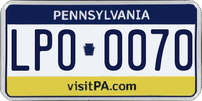 PA license plate LPO0070