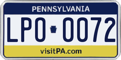 PA license plate LPO0072