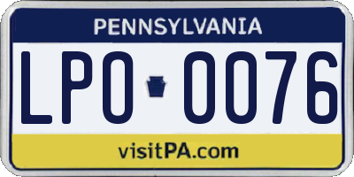 PA license plate LPO0076
