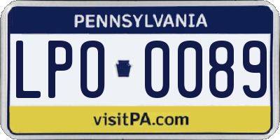 PA license plate LPO0089
