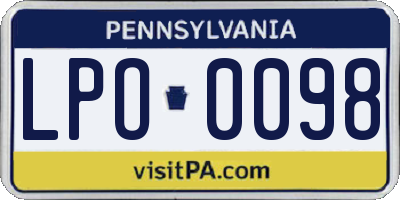PA license plate LPO0098