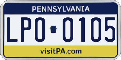 PA license plate LPO0105