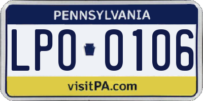 PA license plate LPO0106