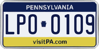 PA license plate LPO0109