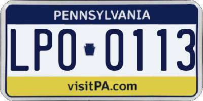 PA license plate LPO0113
