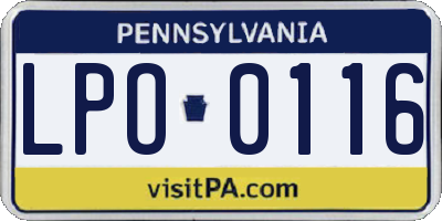PA license plate LPO0116