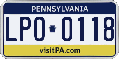 PA license plate LPO0118
