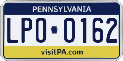 PA license plate LPO0162