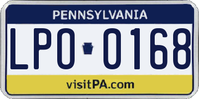 PA license plate LPO0168