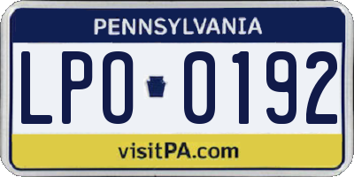 PA license plate LPO0192