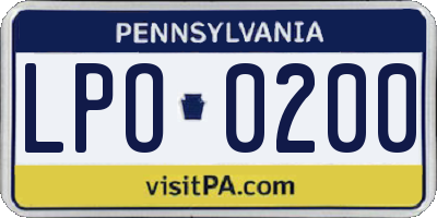 PA license plate LPO0200