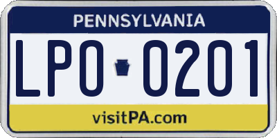 PA license plate LPO0201