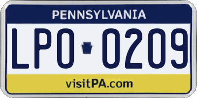PA license plate LPO0209