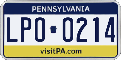 PA license plate LPO0214