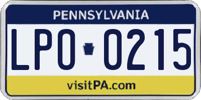 PA license plate LPO0215
