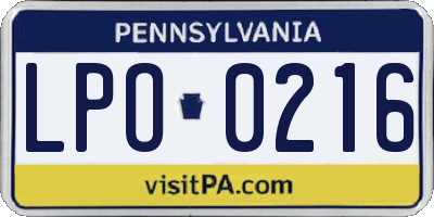 PA license plate LPO0216