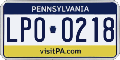 PA license plate LPO0218