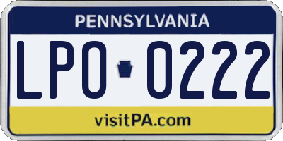 PA license plate LPO0222