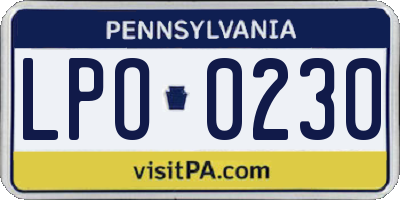 PA license plate LPO0230
