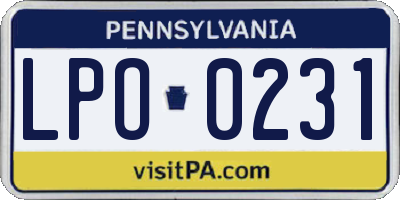 PA license plate LPO0231