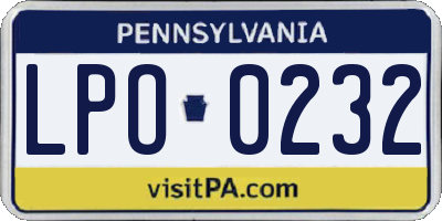 PA license plate LPO0232