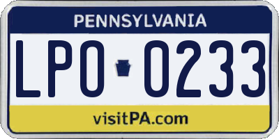 PA license plate LPO0233