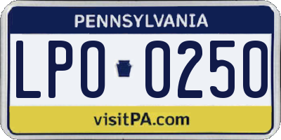 PA license plate LPO0250