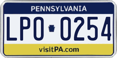 PA license plate LPO0254