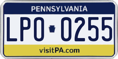 PA license plate LPO0255