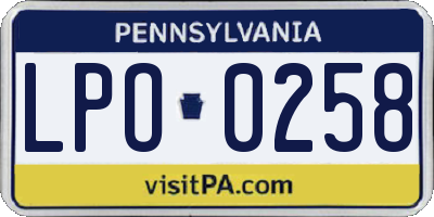 PA license plate LPO0258