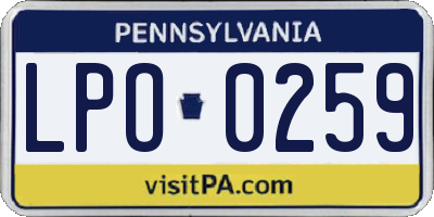 PA license plate LPO0259