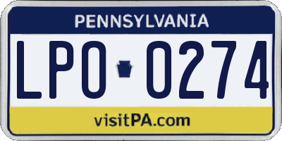 PA license plate LPO0274