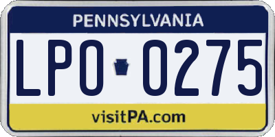 PA license plate LPO0275