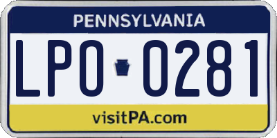 PA license plate LPO0281