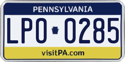 PA license plate LPO0285