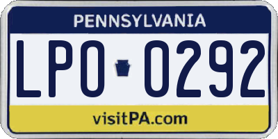 PA license plate LPO0292