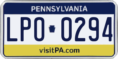 PA license plate LPO0294