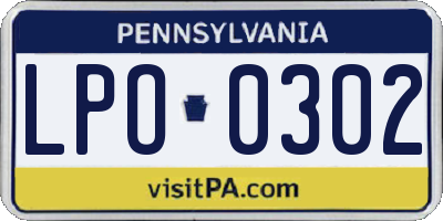 PA license plate LPO0302
