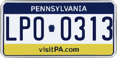 PA license plate LPO0313