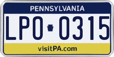 PA license plate LPO0315