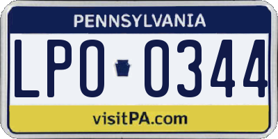 PA license plate LPO0344