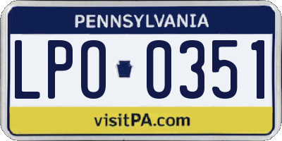 PA license plate LPO0351